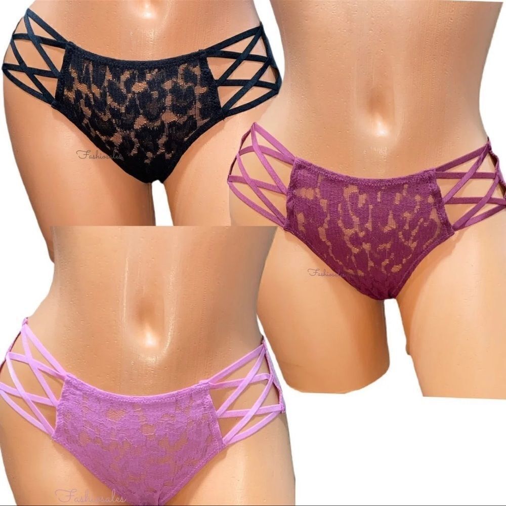 Victoria’s Secret Set of 3 Sexy Strappy Satiny leopard Lace Cheeky Panty